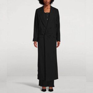 AMI Black Wool Gabardine Double-Breasted Coat
